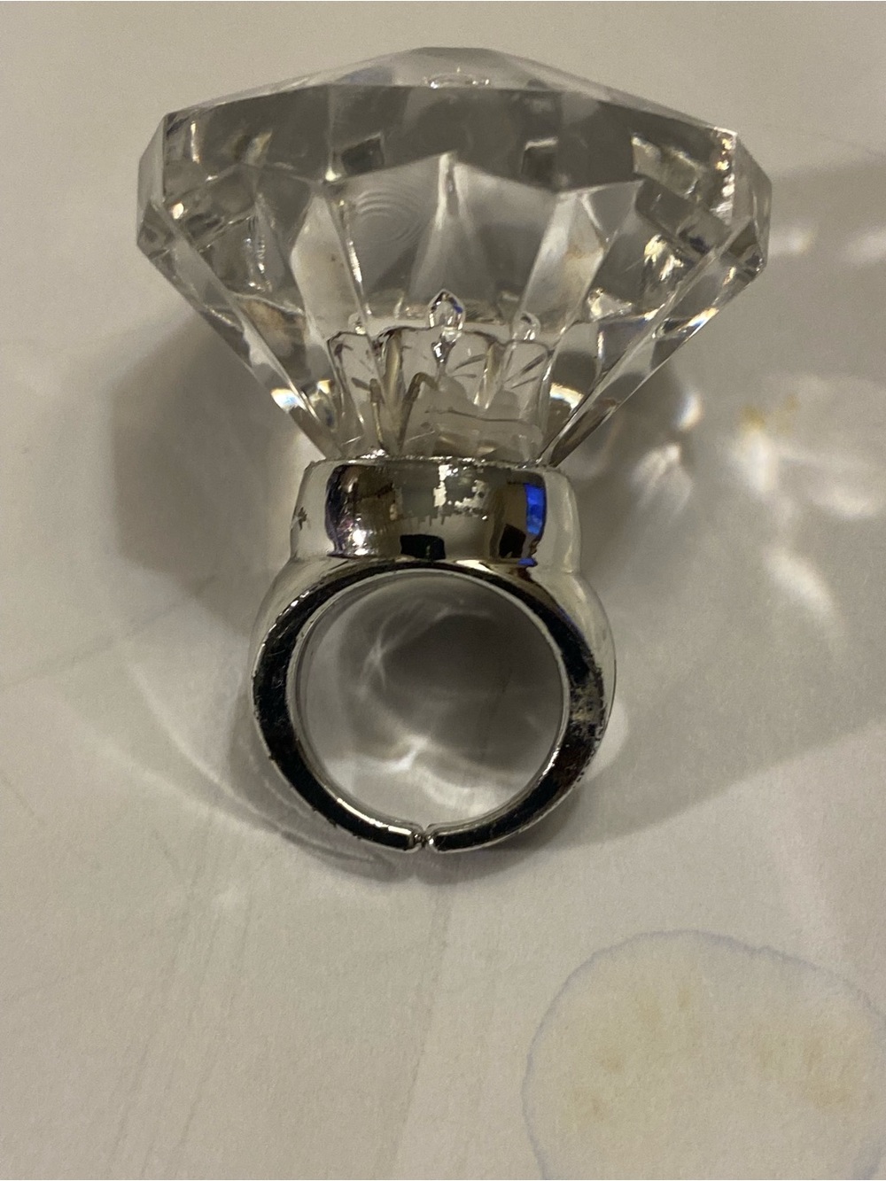 Crystal Cocktail Ring - Clear Crystal, Silver Tone Band